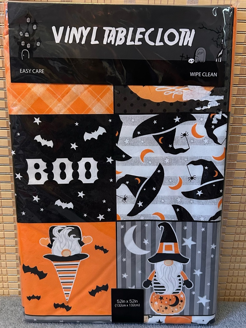 Halloween Gnome Tablecloth Vinyl 52”x 52” NWT